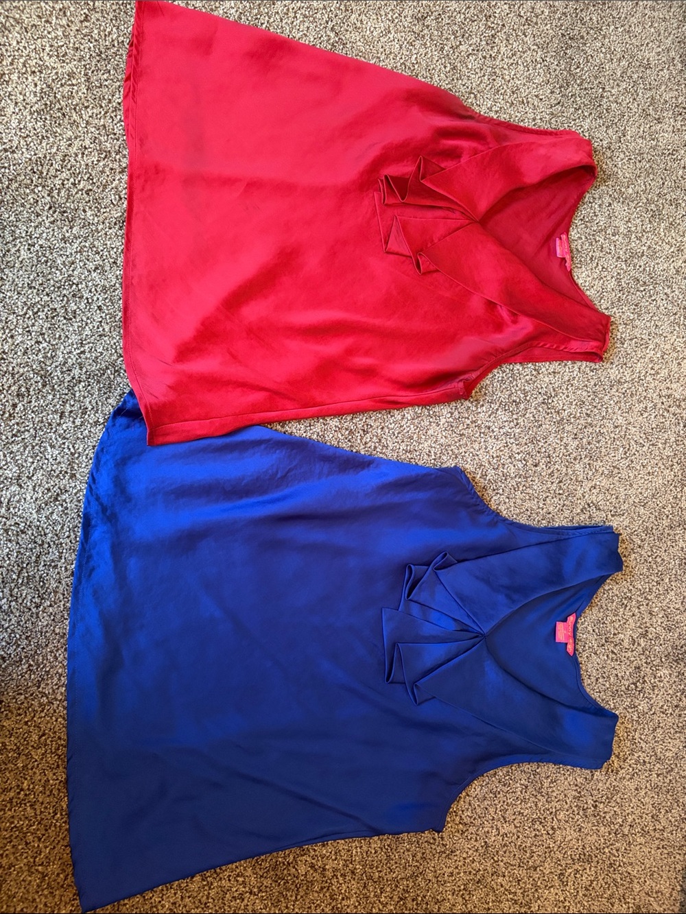 PAIR!! Sunny Leigh Womenbs’ Sleeveless Ruffle Neck Tops - Red and Royal Blue